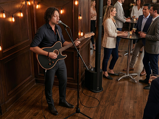 Live acoustic music at a social gathering or cocktail party