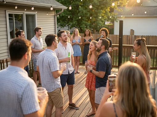 Marcel Acoustic performing live at a backyard outdoor party
